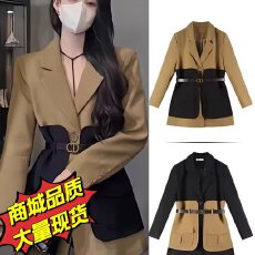 批发ZACOCO早安可可撞色拼接西装外套女秋装小众设计感气质休闲小西服