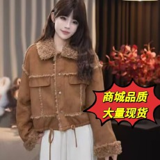 批发法式高级感翻领羊羔毛绒皮毛一体<b class='q'>外套</b>冬季加厚皮衣短<b class='q'>外套</b>