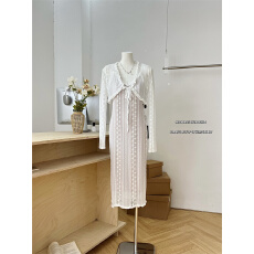 批发重要场合漂亮裙子女冬季新款气质性感v领微透高腰显瘦长袖<b class='q'>连衣裙</b>