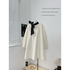 批发法式赫本风白色毛呢外套女蝴蝶结中<b class='q'>长款</b>高级感气质大衣宽松秋冬季