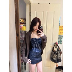 批发韩式搭配一整套冬装新款时尚圆点抹胸内搭<b class='q'>长袖</b>针织开衫短裙套装女
