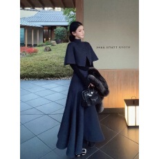 气质御姐风穿搭时尚显瘦百搭斗篷上衣女秋冬季休闲别致a字半身裙