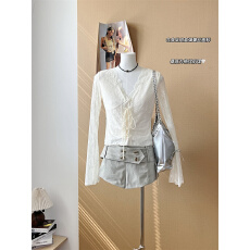 批发秋季设计感纯欲风修身显瘦百搭时尚上衣气质高腰半身裙休闲<b class='q'>短</b>裤女