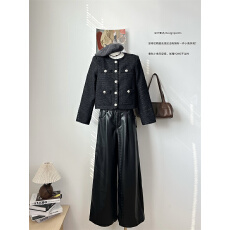 批发2026巨好看搭配一整套千金风气质感单排扣开衫短外套显瘦百搭皮裤