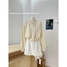 批发韩系穿搭套装女秋<b class='q'>冬</b>季小香风气质白色蕾丝针织开衫毛衣半身短裙子