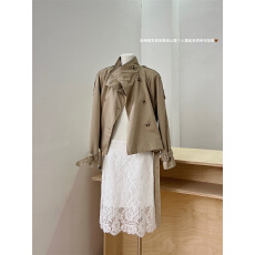 批发女装套装韩系宽松气质短款立领<b class='q'>风衣外套</b>女百搭显瘦高腰<b class='q'>蕾丝</b>半身裙