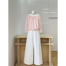 批发Leathercat白色裤子女气质高级感时尚百搭高腰显瘦阔腿直筒<b class='q'>牛仔</b>裤