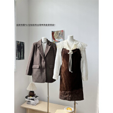 批发韩系穿搭一整套秋<b class='q'>冬</b>富家千金风西装外套内搭衬衫女时尚别致连衣裙