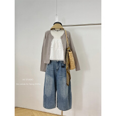 批发夏季搭配一整套<b class='q'>大码</b>胖mm针织开衫吊带背心牛仔裤独特好看三件套装