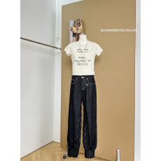批发美式复古风薄款字母印花短袖上衣2026<b class='q'>夏</b>季新款百搭宽松阔腿裤套装