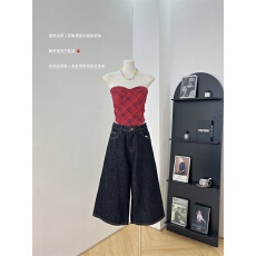 批发美式辣妹风女装时尚洋气小众<b class='q'>休闲</b>设计感上衣高腰宽松七分裤<b class='q'>套装</b>女