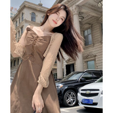 批发实拍 大码春<b class='q'>夏</b>辣妹连衣裙女高级感系带显瘦A字辣妹长裙开衫两件套