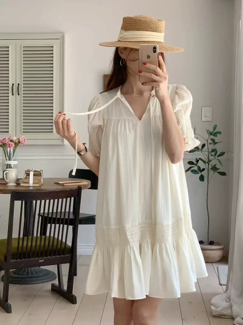 프렌치 스타일 V넥 원피스 상세 이미지 1