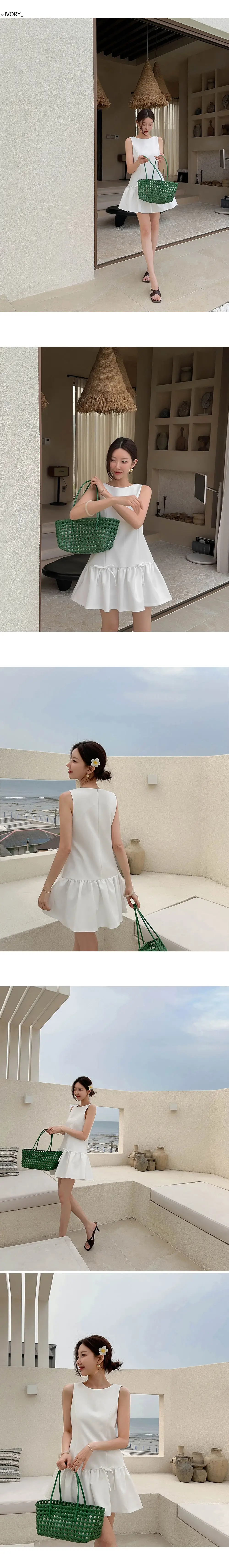 프렌치 감성 라운드넥 민소매 펀칭 원피스 상세 이미지 4