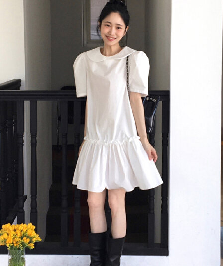 크기 있음 업데이트 한국 chic 작은 대중 연령 감소 펌프 Pleat 인형 섹션 드레스