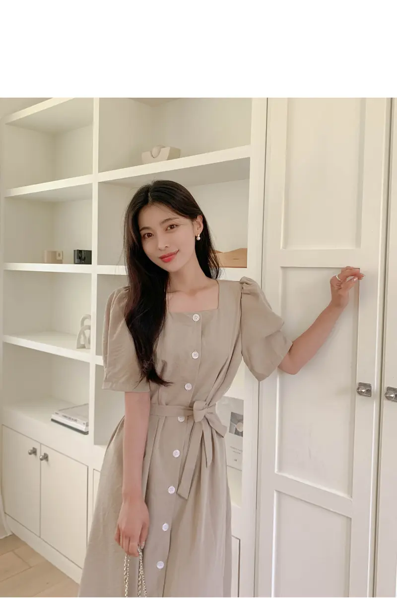 프렌치 스타일 방형 넥 원피스 상세 이미지 8