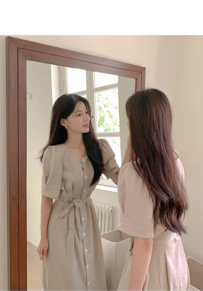 프렌치 스타일 방형 넥 원피스 상세 이미지 12