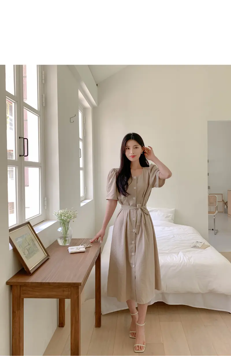 프렌치 스타일 방형 넥 원피스 상세 이미지 19