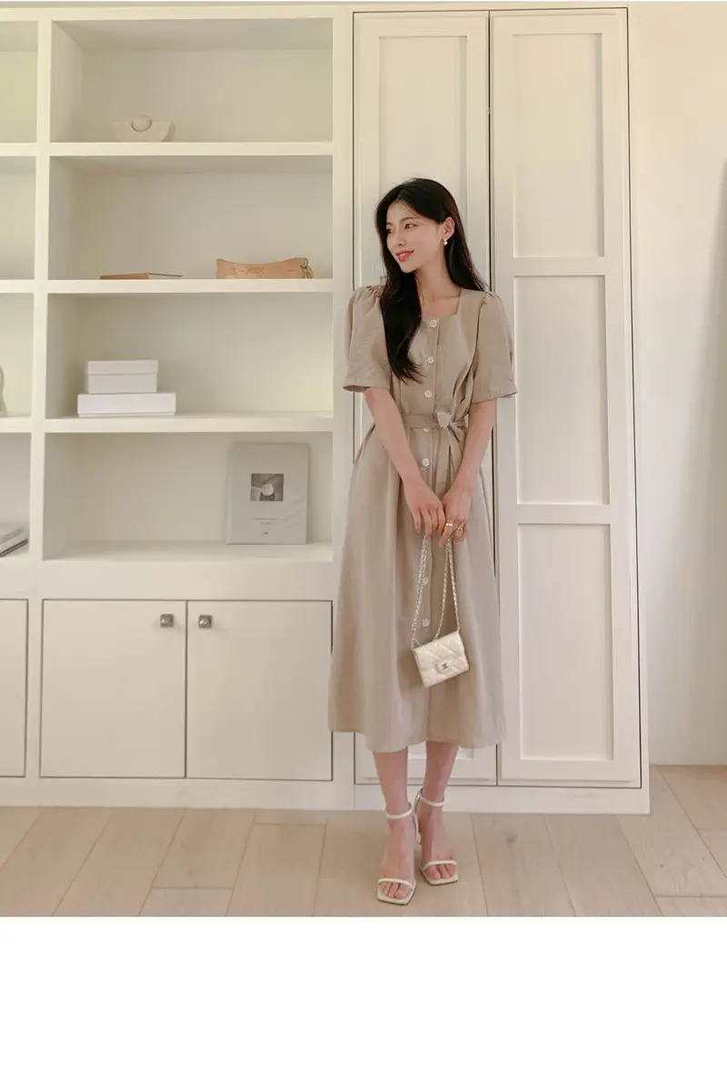 프렌치 스타일 방형 넥 원피스 상세 이미지 20