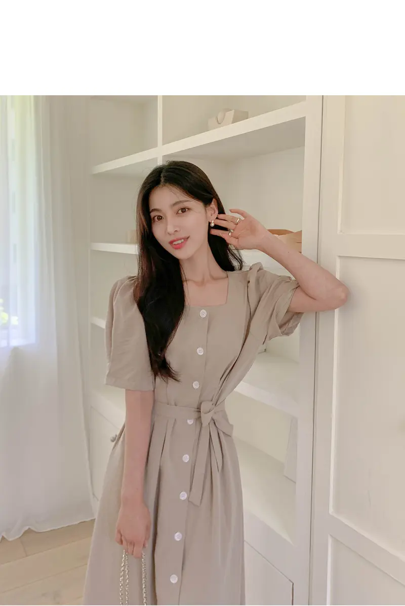 프렌치 스타일 방형 넥 원피스 상세 이미지 21