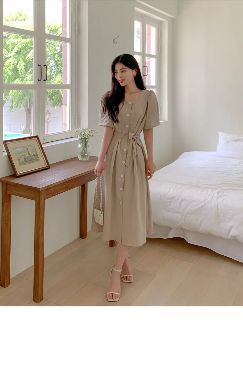 프렌치 스타일 방형 넥 원피스 상세 이미지 22