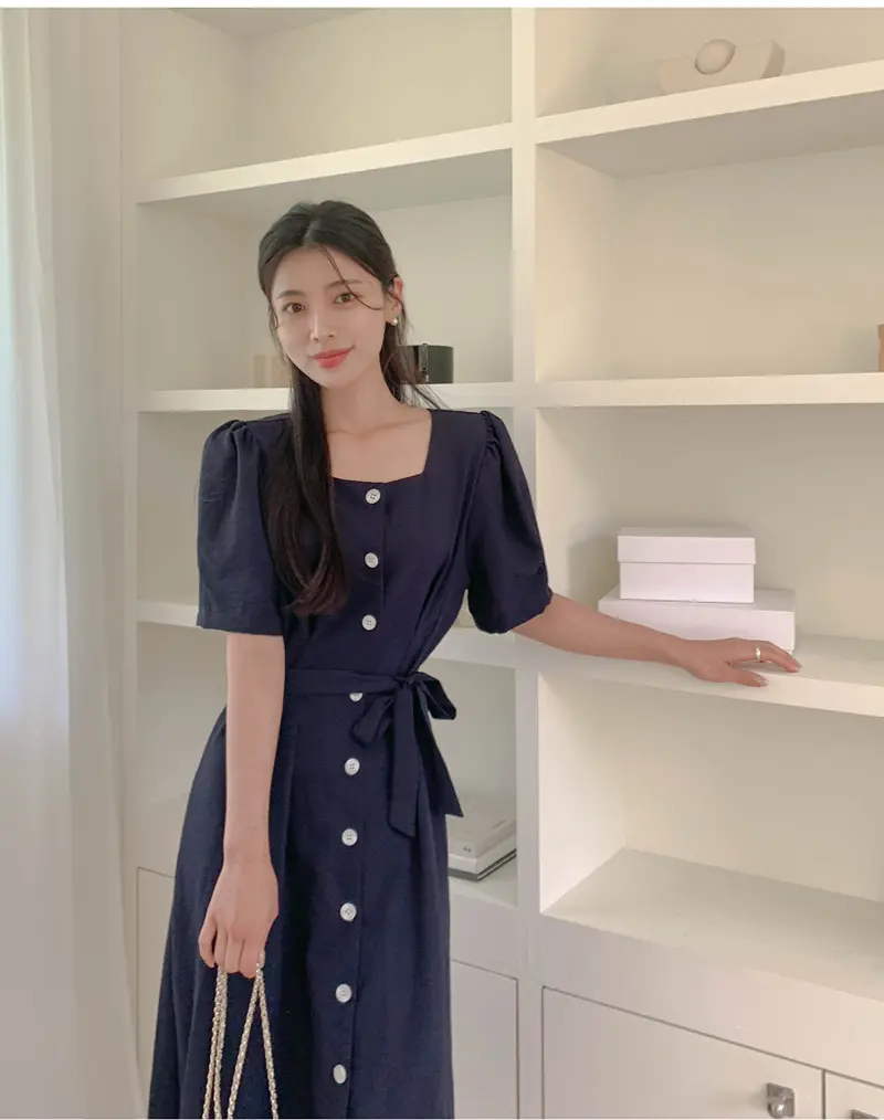 프렌치 스타일 방형 넥 원피스 상세 이미지 23