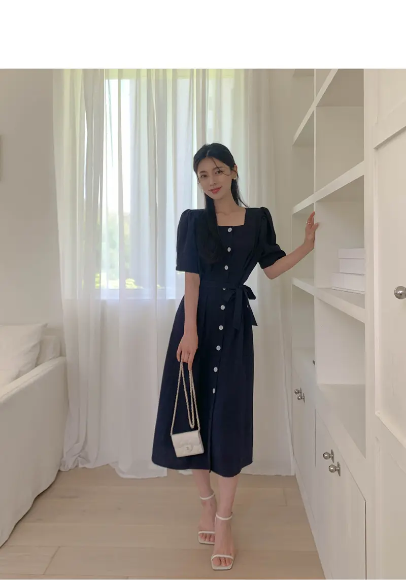 프렌치 스타일 방형 넥 원피스 상세 이미지 25