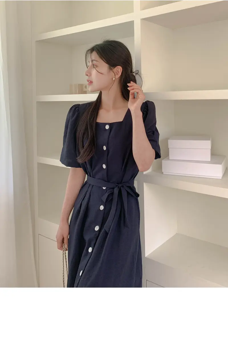 프렌치 스타일 방형 넥 원피스 상세 이미지 26