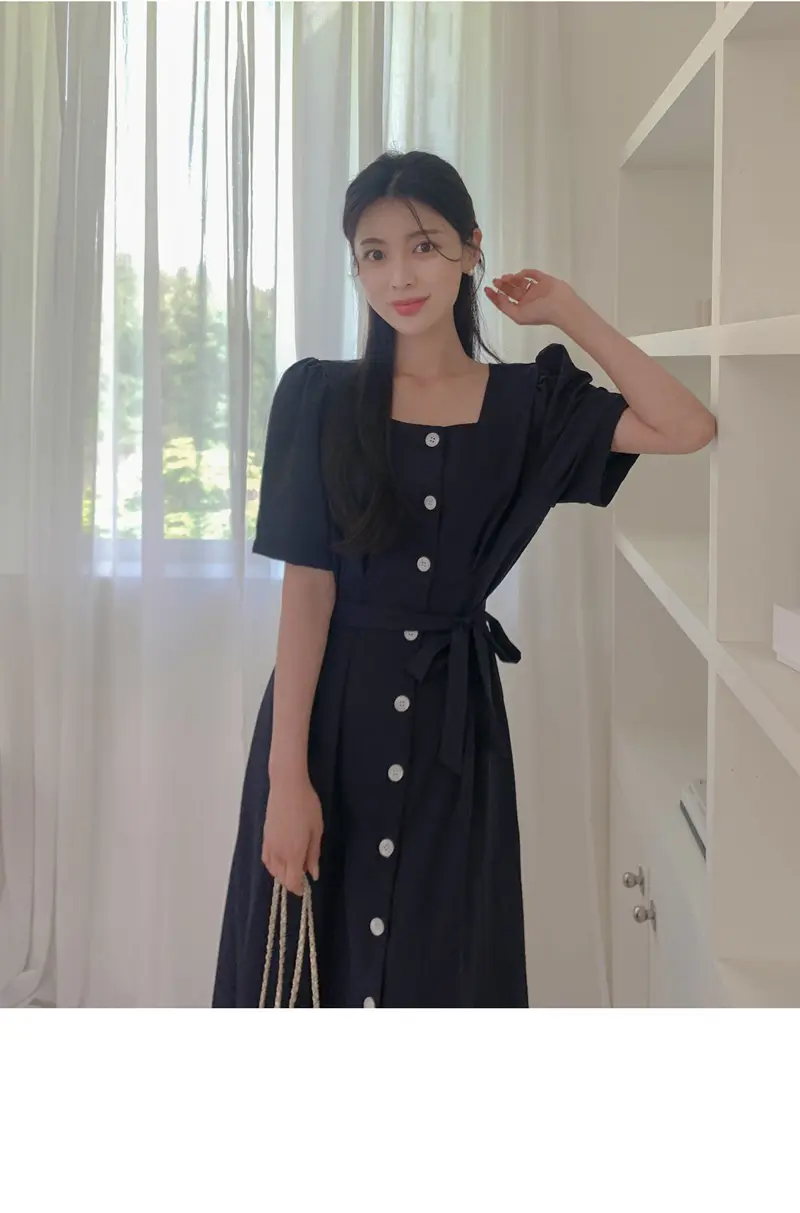 프렌치 스타일 방형 넥 원피스 상세 이미지 28