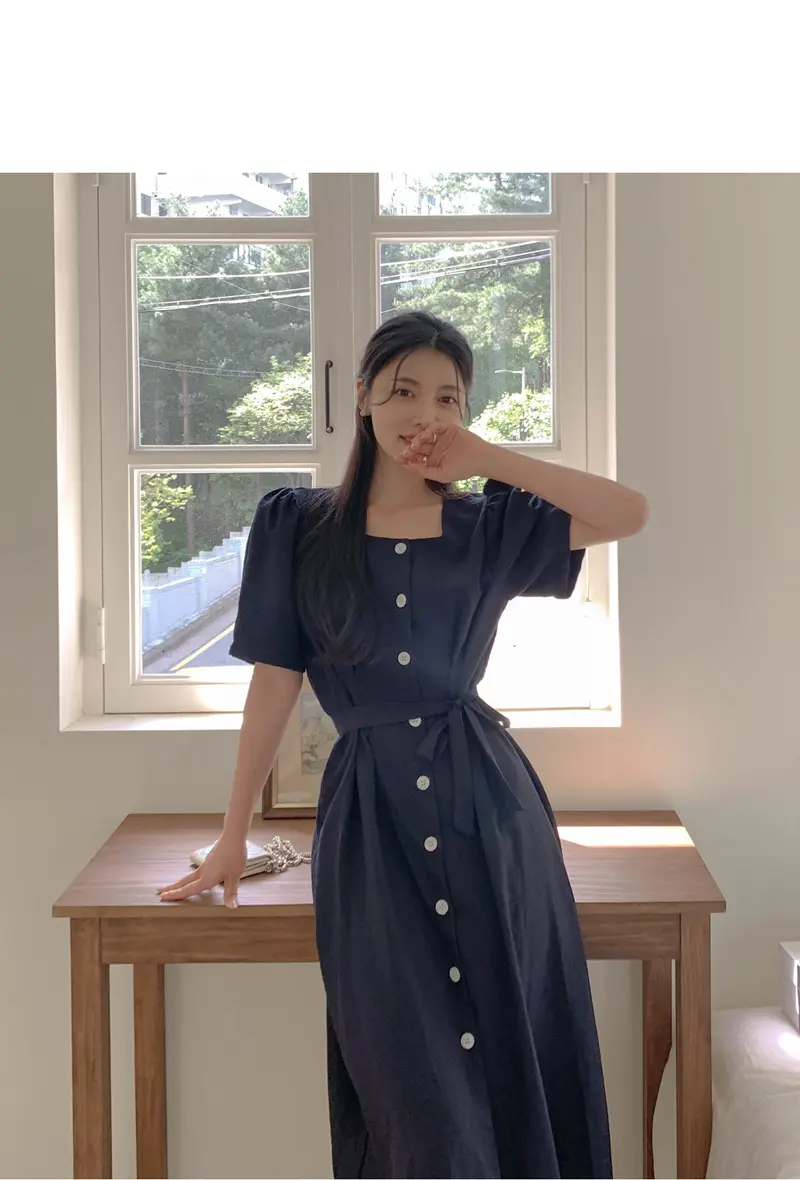프렌치 스타일 방형 넥 원피스 상세 이미지 32