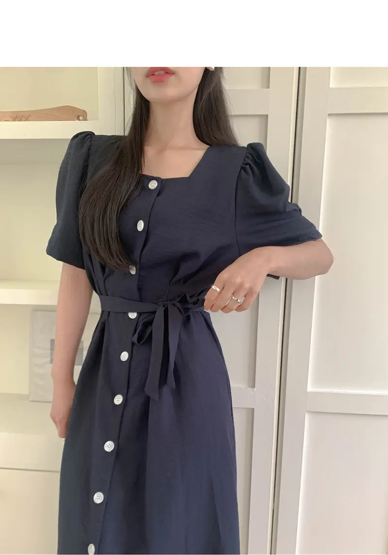 프렌치 스타일 방형 넥 원피스 상세 이미지 34