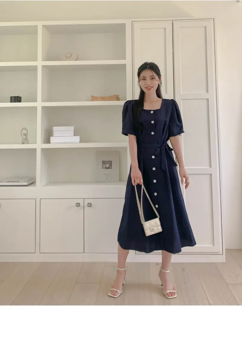 프렌치 스타일 방형 넥 원피스 상세 이미지 35