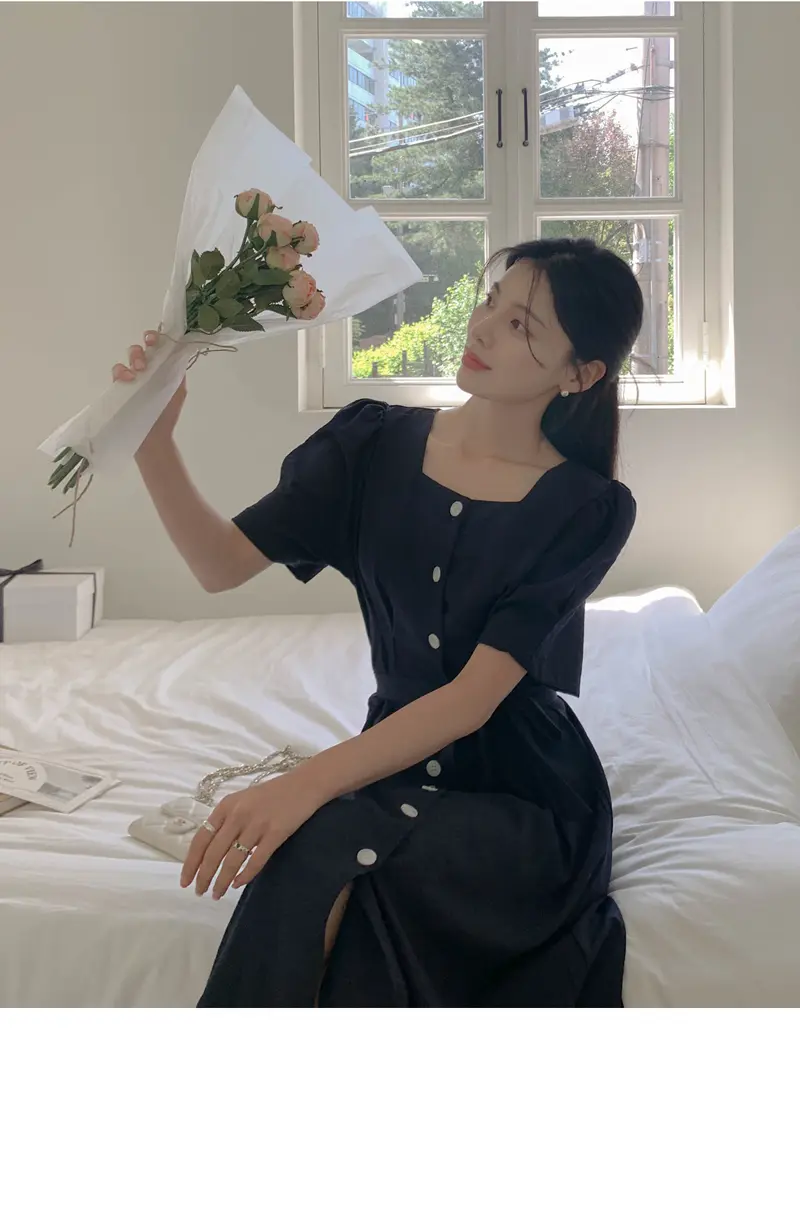 프렌치 스타일 방형 넥 원피스 상세 이미지 37