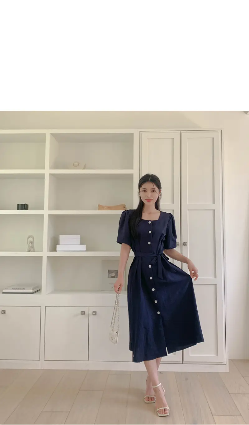 프렌치 스타일 방형 넥 원피스 상세 이미지 38