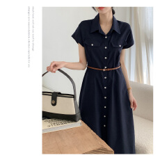 批发尺寸已更新 韩国chic 法式气质翻领复古连衣裙  配腰带