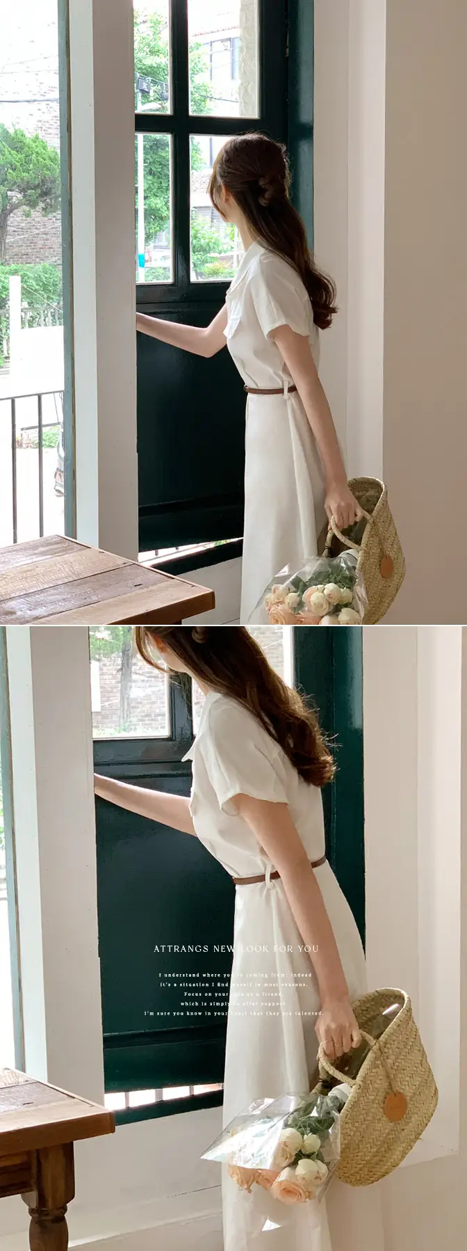 폴드 칼라 복고풍 원피스(허리끈 포함) 상세 이미지 2