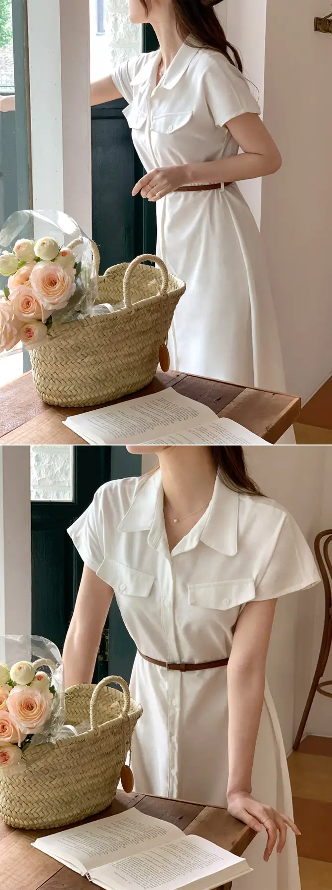 폴드 칼라 복고풍 원피스(허리끈 포함) 상세 이미지 4
