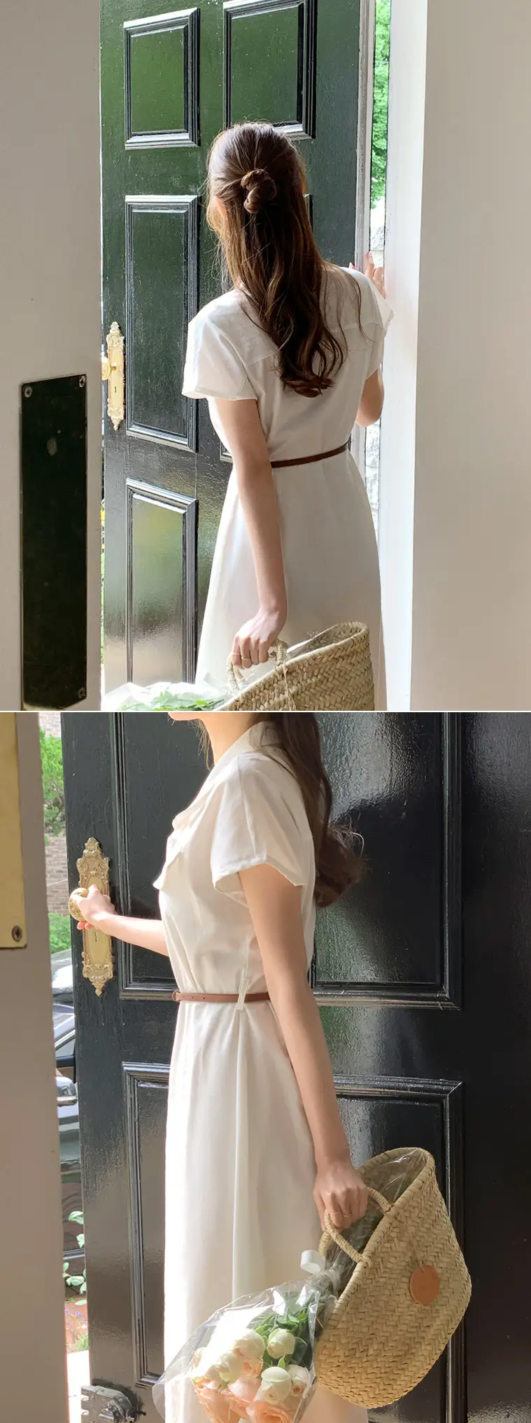 폴드 칼라 복고풍 원피스(허리끈 포함) 상세 이미지 7