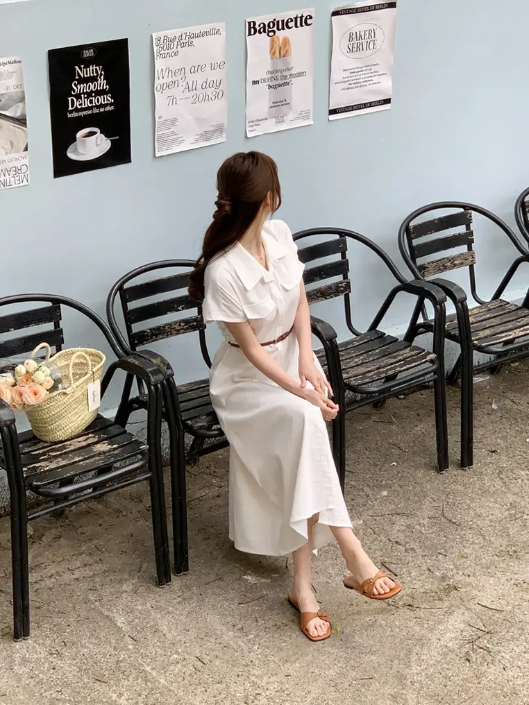 폴드 칼라 복고풍 원피스(허리끈 포함) 상세 이미지 17