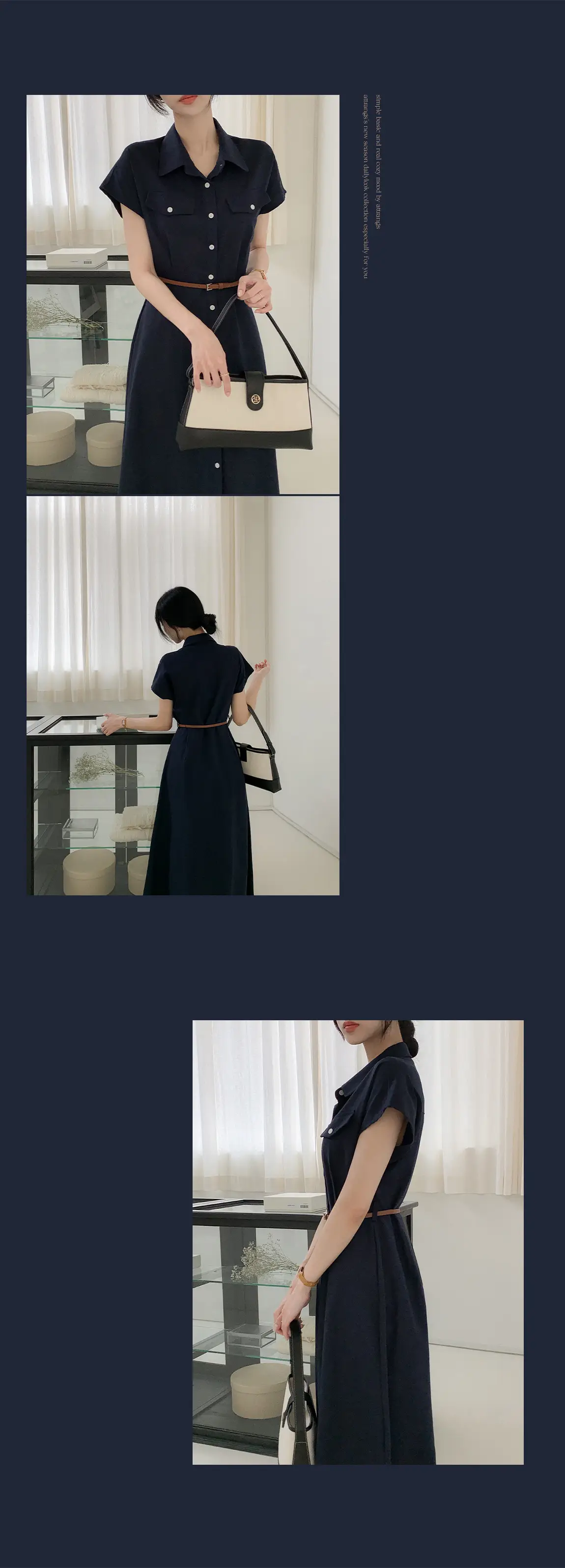 폴드 칼라 복고풍 원피스(허리끈 포함) 상세 이미지 26