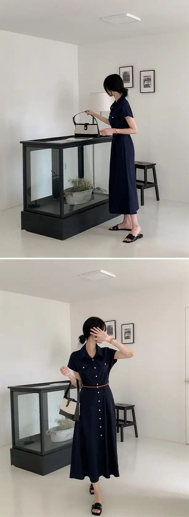 폴드 칼라 복고풍 원피스(허리끈 포함) 상세 이미지 31