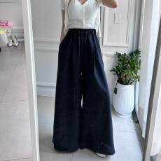 尺寸已更新 韩国chic 法式气质高腰阔腿裤裙条纹休闲裤