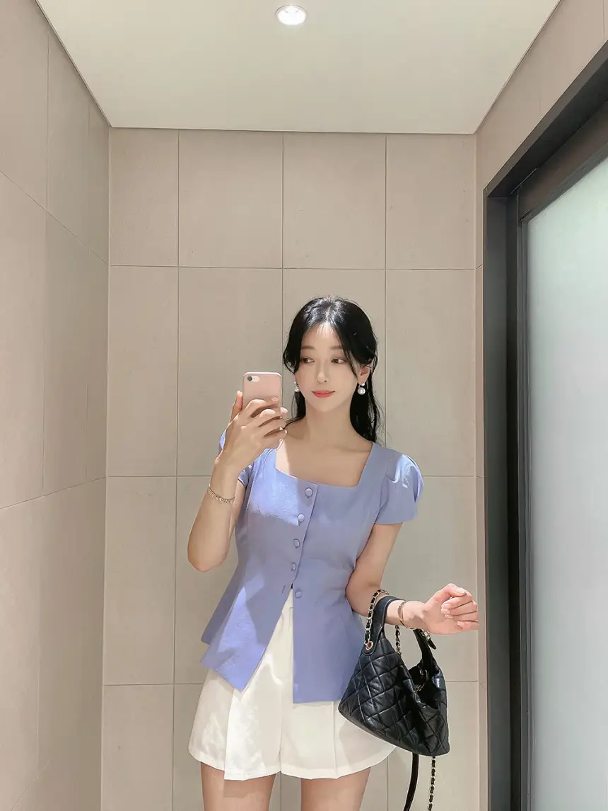 프렌치 스타일 사각 넥 리본 셔츠 상세 이미지 1