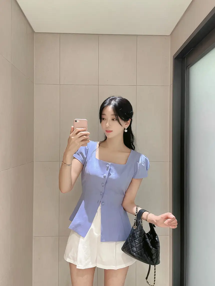프렌치 스타일 사각 넥 리본 셔츠 상세 이미지 2