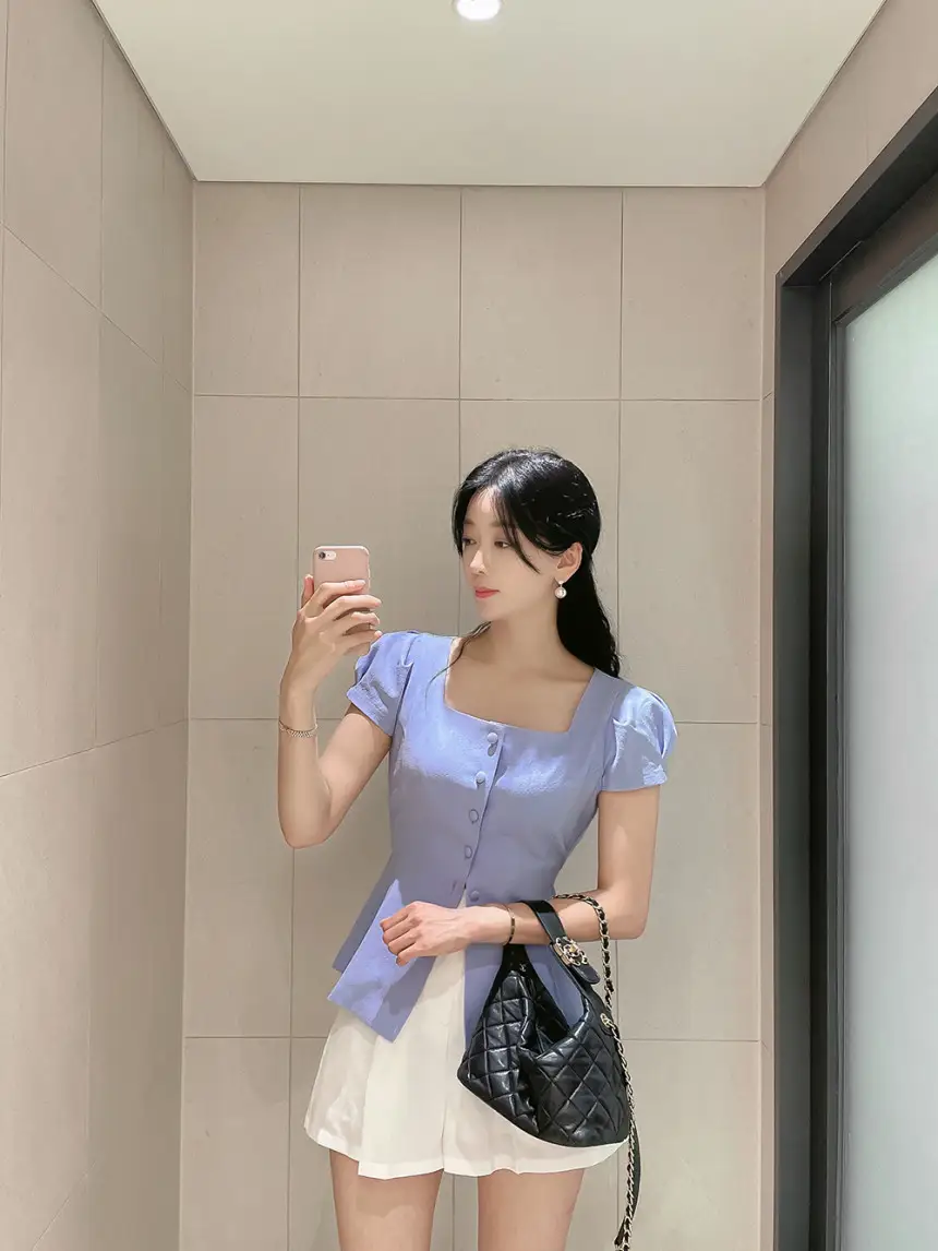 프렌치 스타일 사각 넥 리본 셔츠 상세 이미지 3