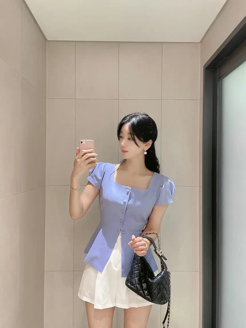 프렌치 스타일 사각 넥 리본 셔츠 상세 이미지 4