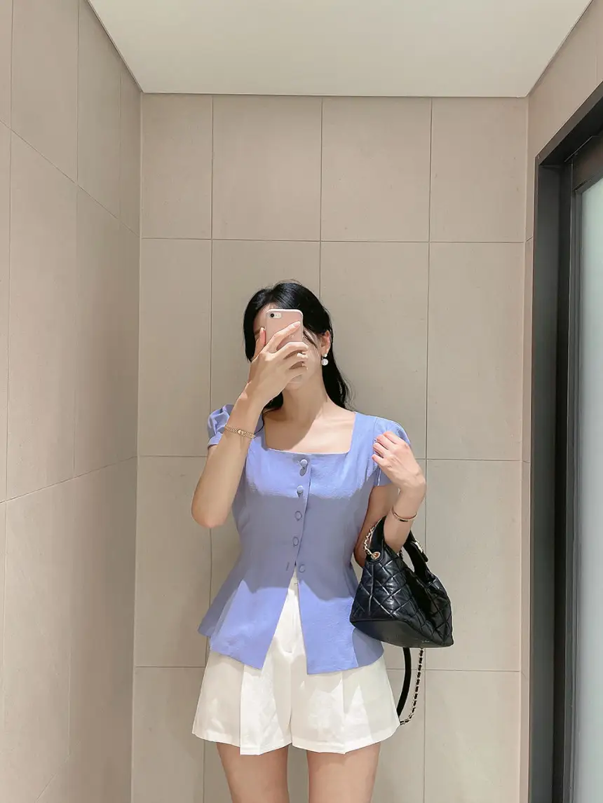 프렌치 스타일 사각 넥 리본 셔츠 상세 이미지 5