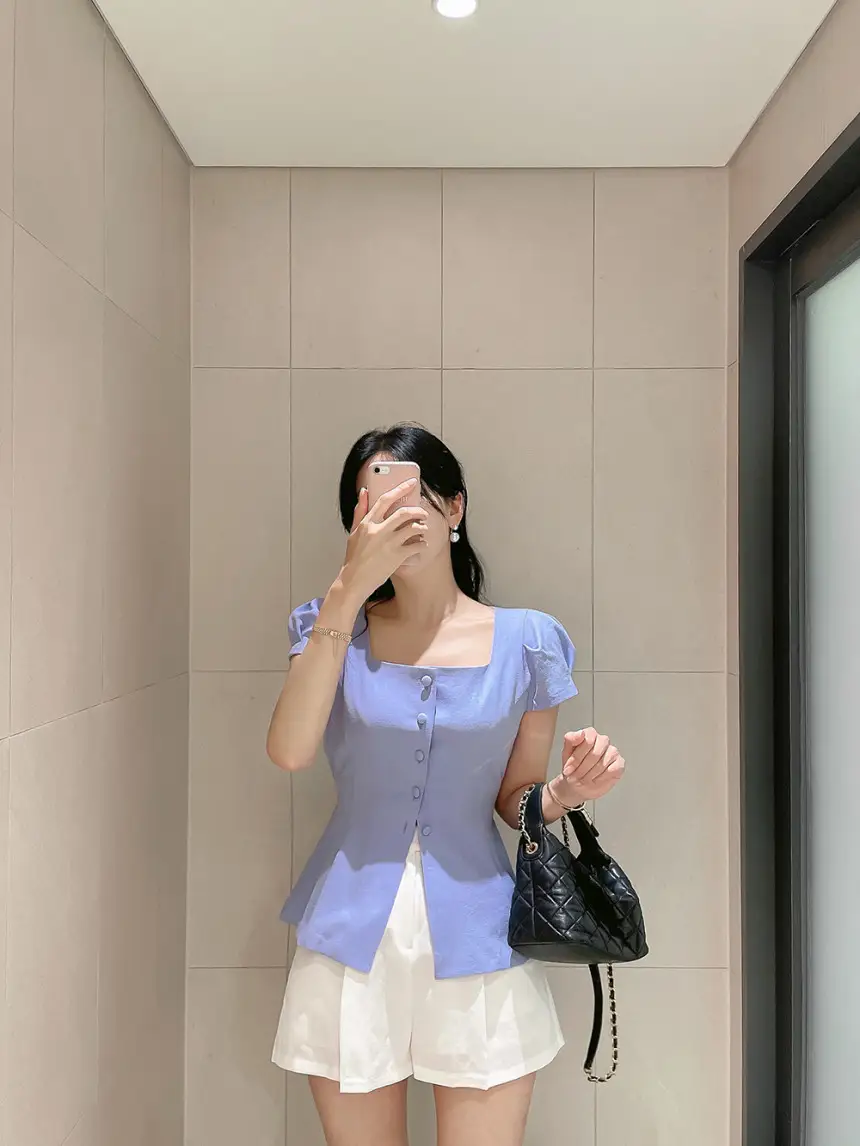 프렌치 스타일 사각 넥 리본 셔츠 상세 이미지 6
