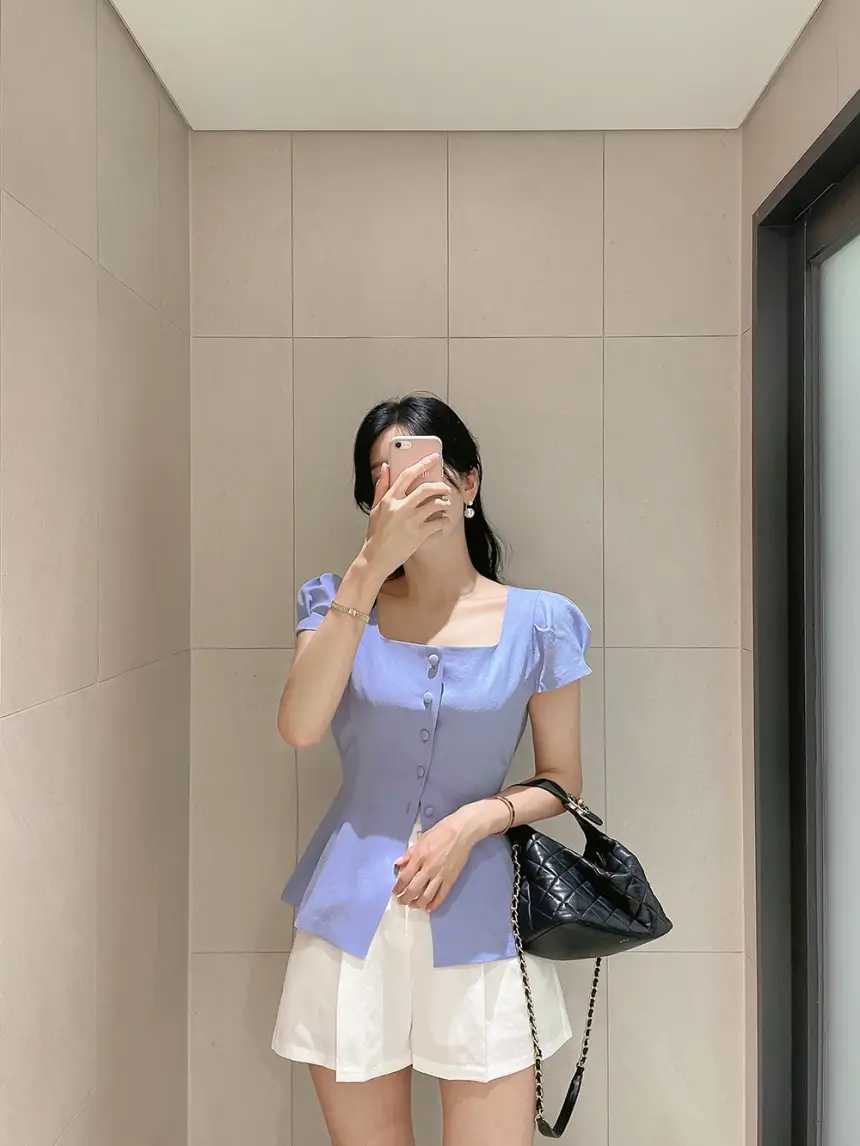 프렌치 스타일 사각 넥 리본 셔츠 상세 이미지 7