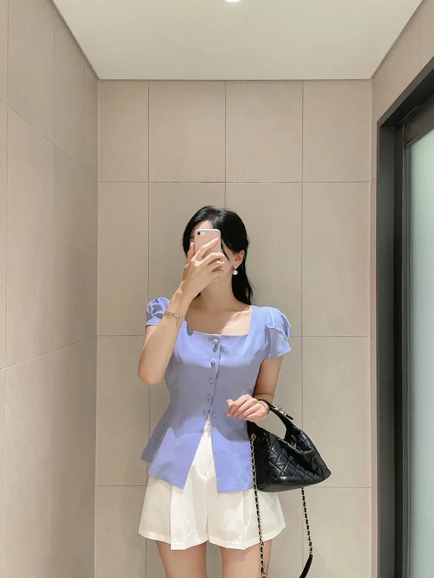 프렌치 스타일 사각 넥 리본 셔츠 상세 이미지 8